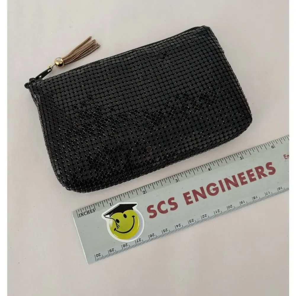 Black Vintage Metal Mesh Zip Small Coin Purse